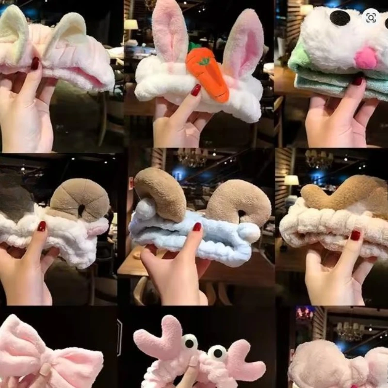 

2025 New Women Wash Face Hair Holder Elastic Hair Bands for Girls Cute Bow Animal Ears Headband Turban Fashion Hair Accessories