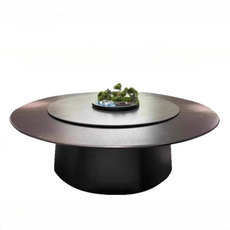 hh-New Chinese Style Hotel Dining Tables Electric Large Round Mesa De Comedor Rock Board Luxury Muebles Dining Room Furniture^