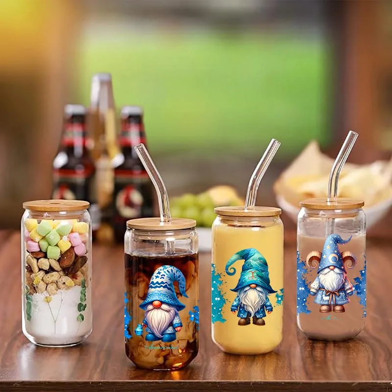 12 Zodiac signs Gnome Theme 16oz UV DTF waterproof Party DIY Decals 3D transfers uvdtf tumbler stickers 16oz uv dtf cup wraps