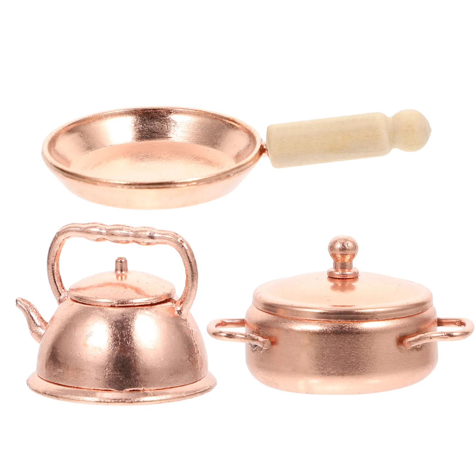 

3Pcs Miniature Cookware Decor Set Frying Pan Kettle Pot Multifunctional Mini House Adornment Photo Prop Home Ornament 1:12 Scale