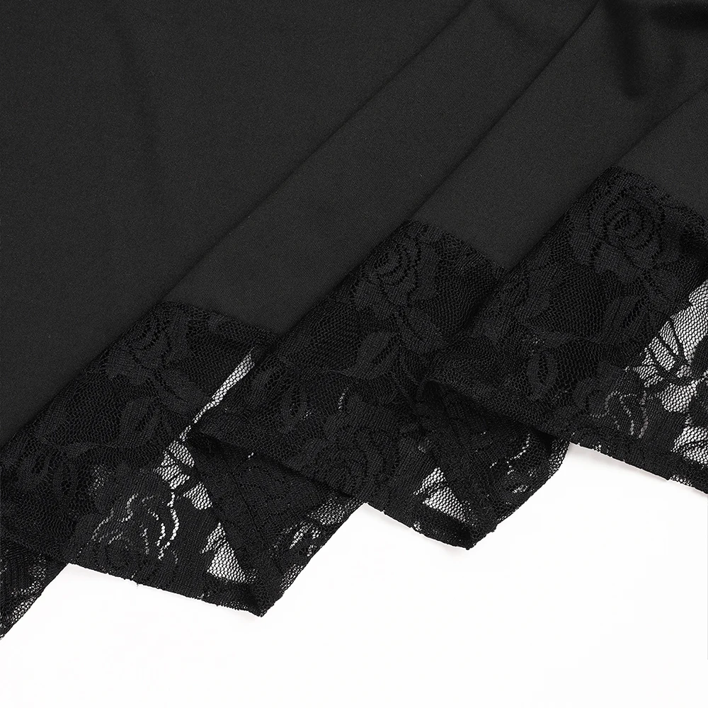 Gonna nera gotica gonne a trapezio da donna Retro pizzo irregolare Patchwork orlo elastico in vita mezze gonne Femme Halloween Streetwear