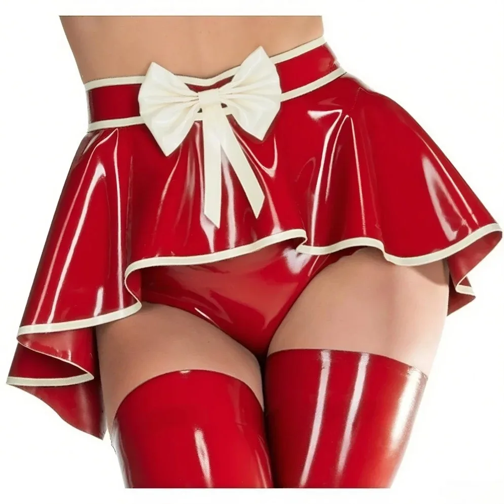 Minirok van latexrubber met onregelmatig gevormde strikken voor rockparty S-LD260