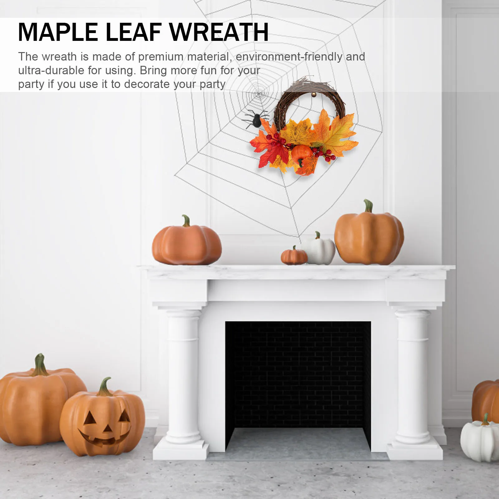 

Pumpkin Wreath 2023 Halloween Decor Garland Hanging Adornment Fake Maple Leaf Harvest Party Wall Door Home Decoration