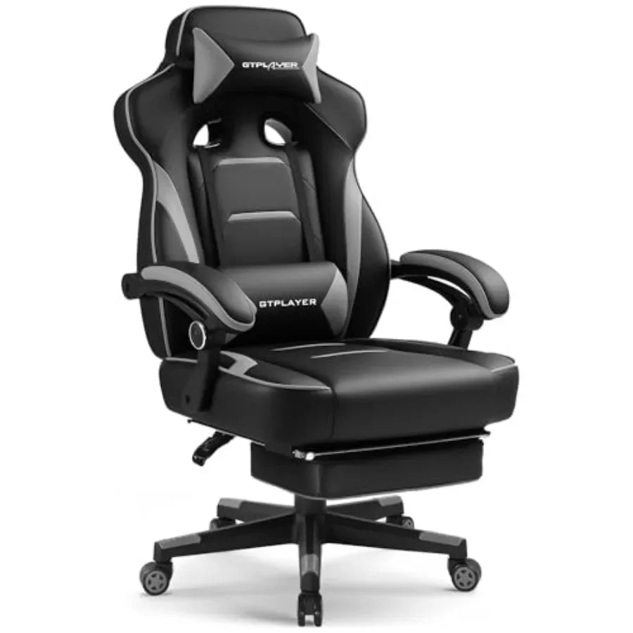 Gaming Chair with Footrest for Big and Tall Users up to 350lb, Moon Gray Fabric with Ergonomic High Back, Lumbar Support and Re