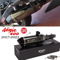 Motorcycle Black Exhaust Istunt Muffler with Middle Link Pipe Escape Moto Slip-On For Kawasaki Ninja400 Ninja 400 Z400 2017-2025