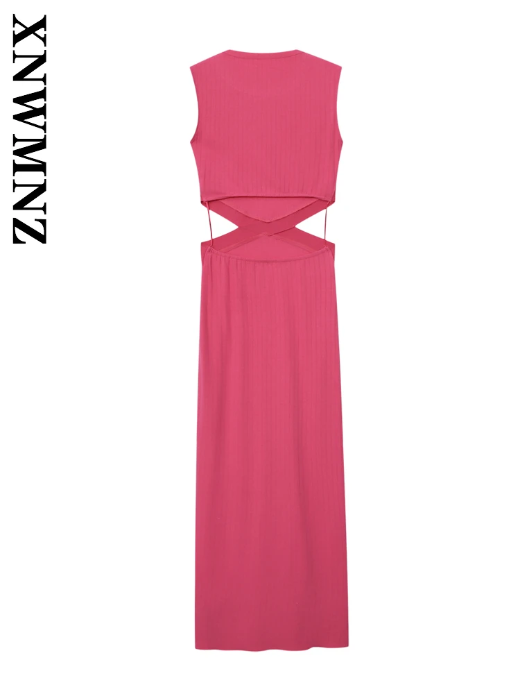XNWMNZ 2025 Summer New Women Clothing club Chic O-Collar Sleeveless Splicing Dresses Fashion Woman Dress Party Midi long