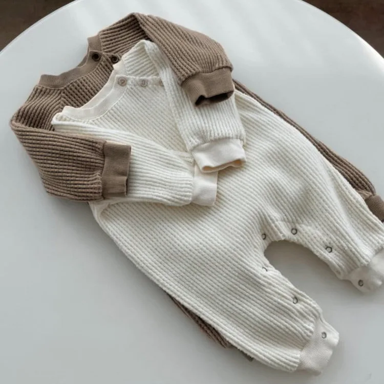 2026 Spring New Baby Long Sleeve Romper Solid Infant Boy Girl Casual Waffle Jumpsuit Cotton Loose Newborn Clothes 0-24M