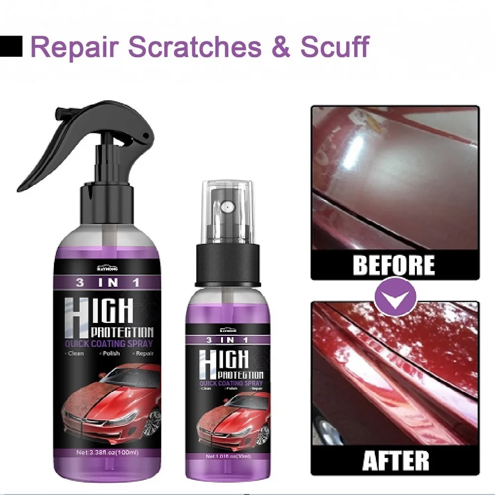 

3 IN 1 Car Coating Wax Polishing Spray High Protection Quick Ceramic Coating Nano Spray Plastic Refresh Fast Fine Scratch Repair