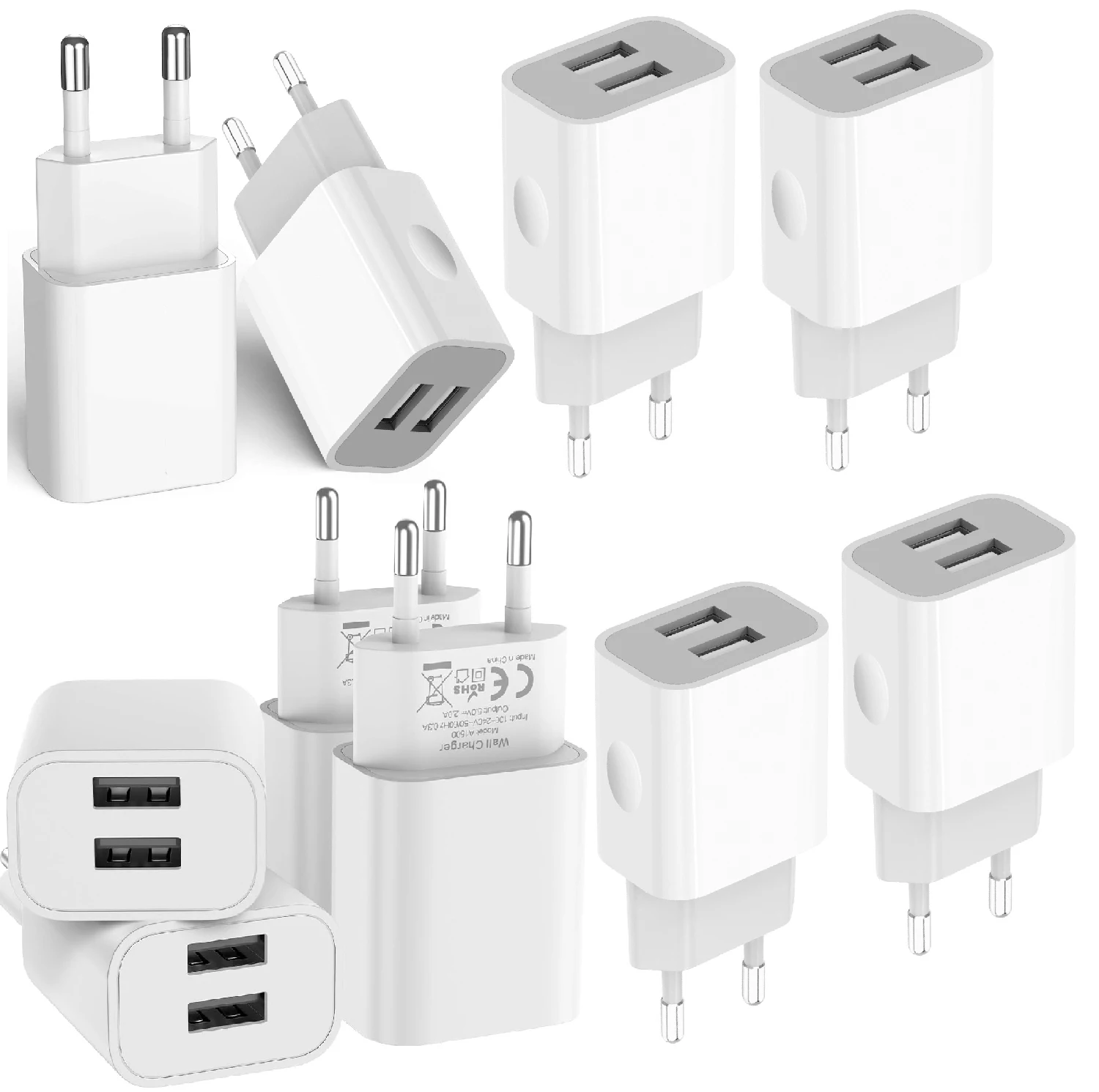 2 Pack Universal USB Charger 5V 2A/10W with 2 Ports - USB Pl