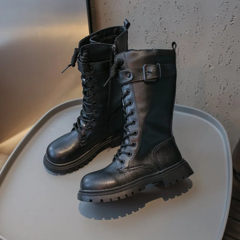 

Girls Long Boots Black Knee-high 2025 Autumn Winter Children High Tide Boots Zipper Fashion Brand New Kids Motorcycle Boots