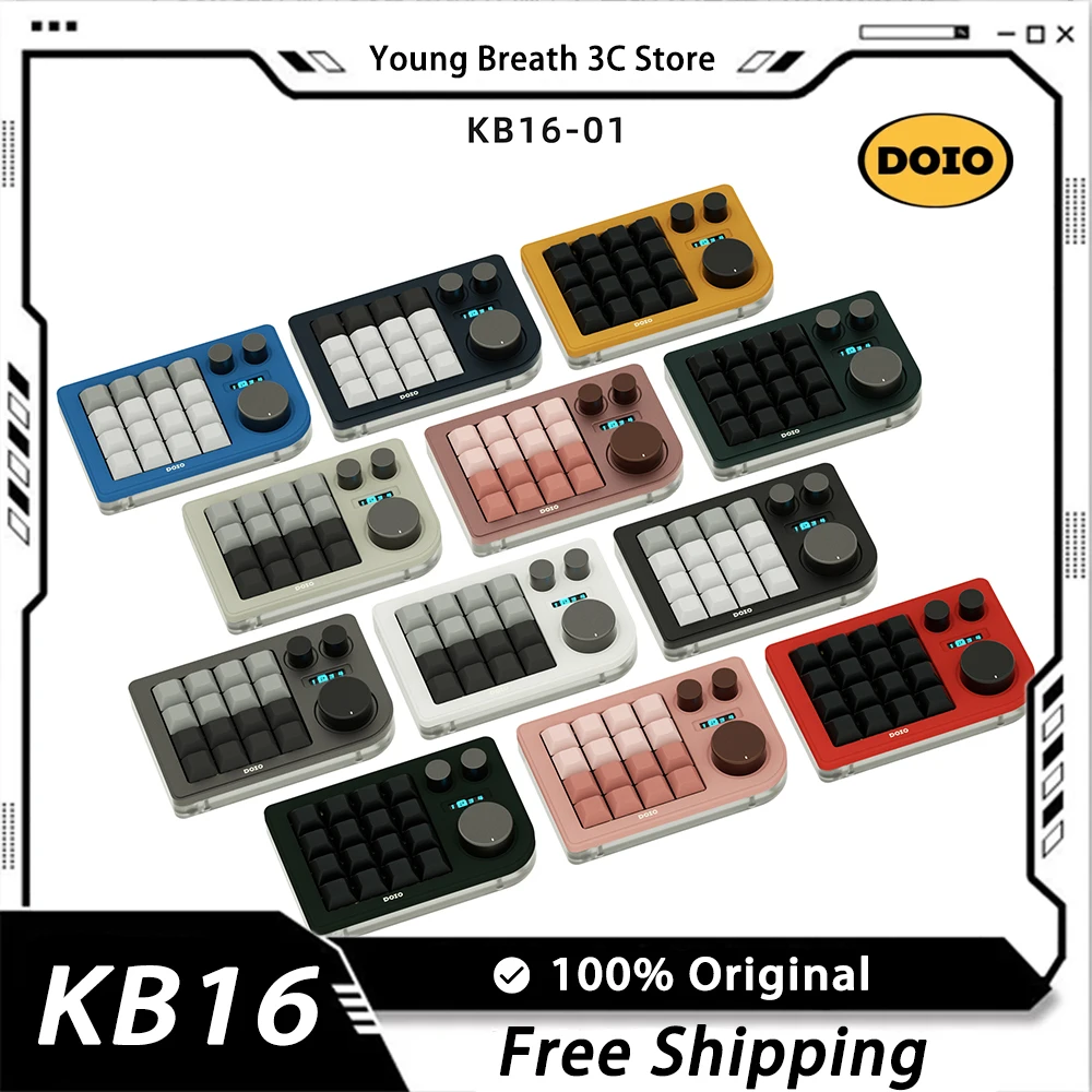 

Doio KB16-01 Mini Keyboard Three Knobs 16Keys Hot Swap Wired Custom Retro Aluminium Alloy Mechanical Keyboard QMK VIA PC Gifts