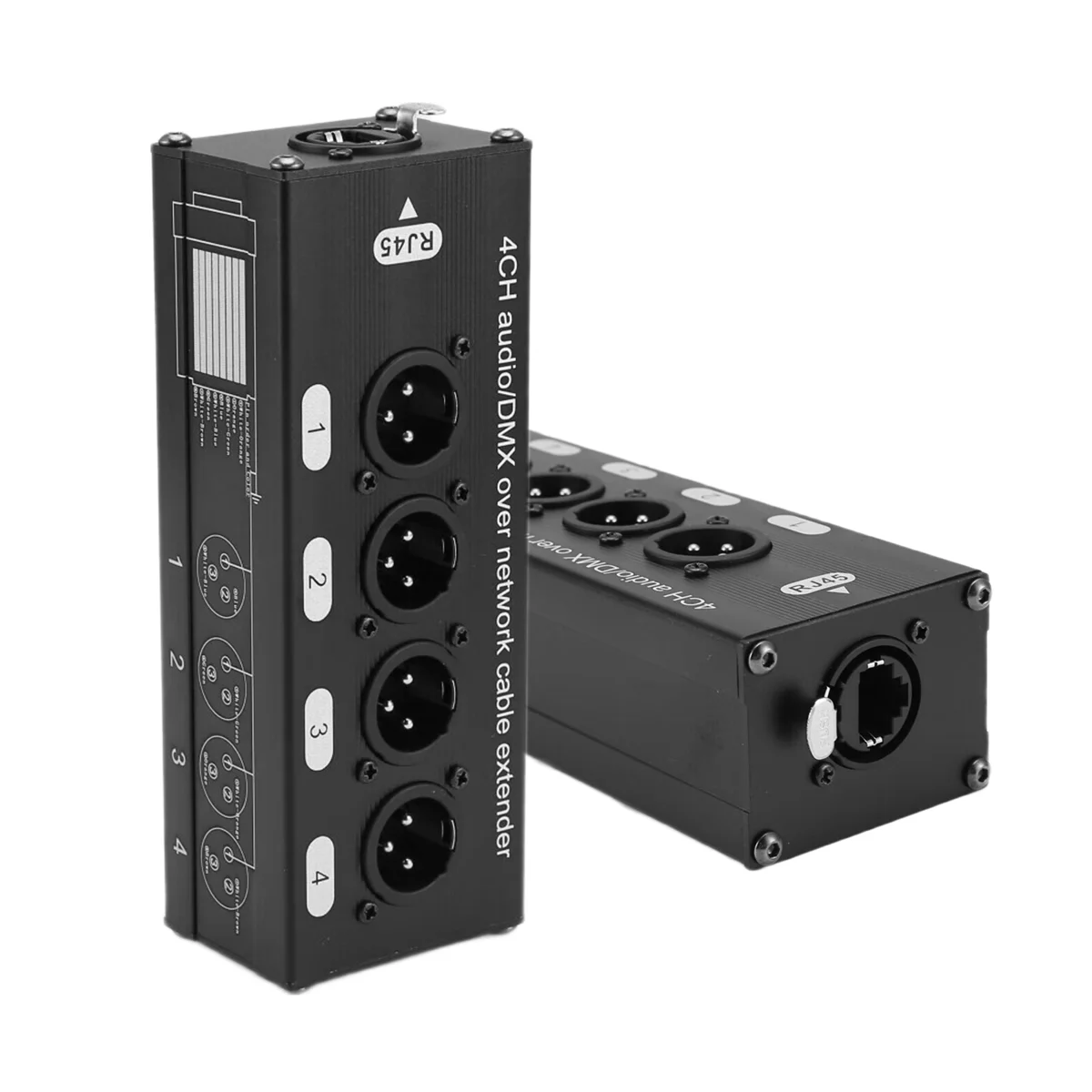 1Pair 4-Channel 3-Pin XLR Audio and DMX over Network Cable Extender, DMX512 Network Signal Extender 1 Male+1 Female