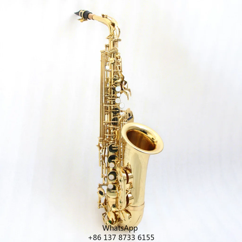 Chinese Handmade High Grade Professional Gold Lacquer Brass Body Eb Flat Alto Saxophone For Sale Sax With Case And Accessories