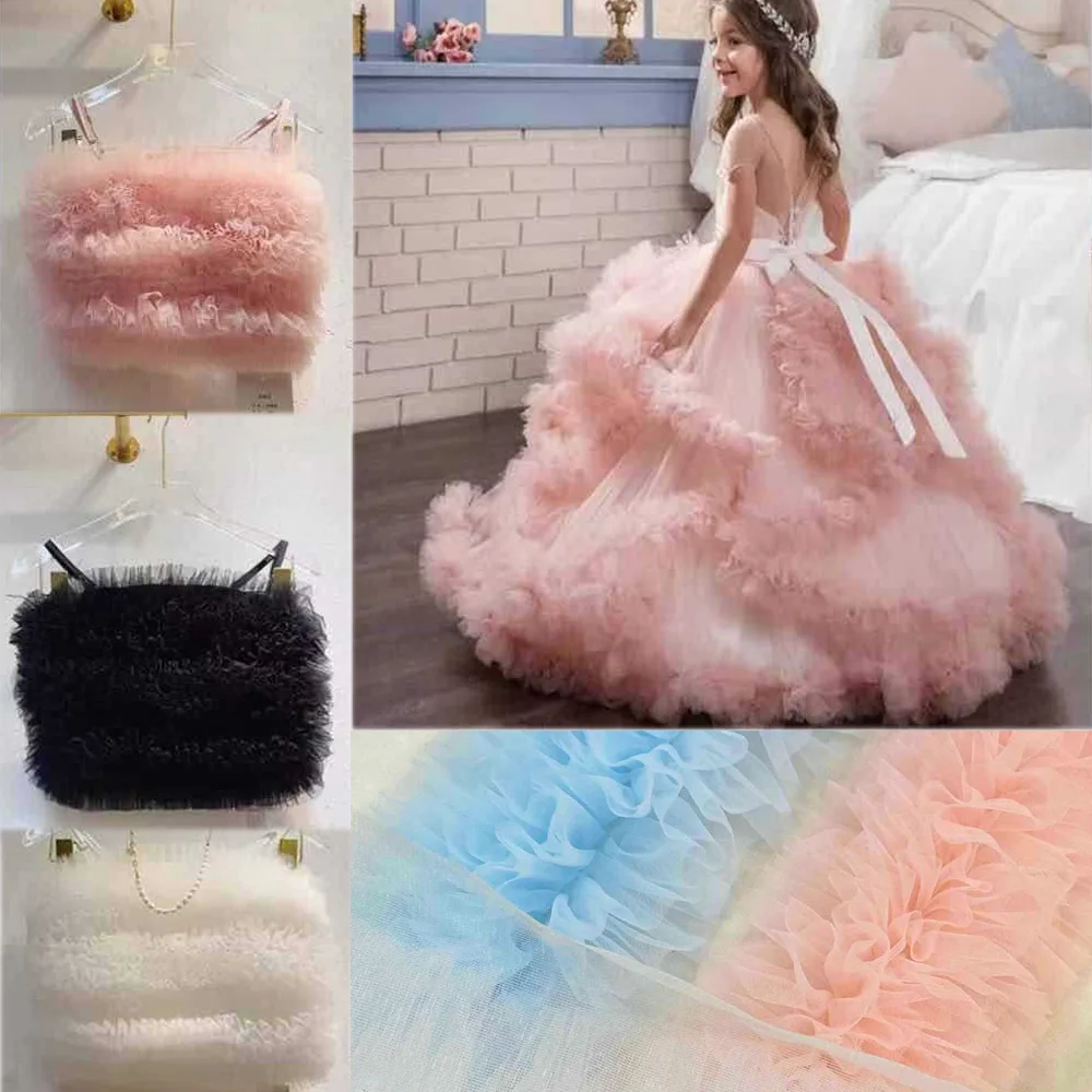 1YardX15cm Encrypted Posing Stereo Lace Trim Curtain Party Background Wedding Dress Shawl Bubble Skirt Decorative Clothes Fabric