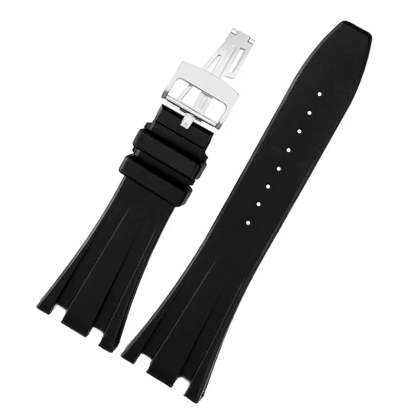 Para Ap Royal Oak Offshore Waterproof 15400/26470/15703 Dupla Fivela De Aço Côncava de Borracha Silicone Black Watch Strap