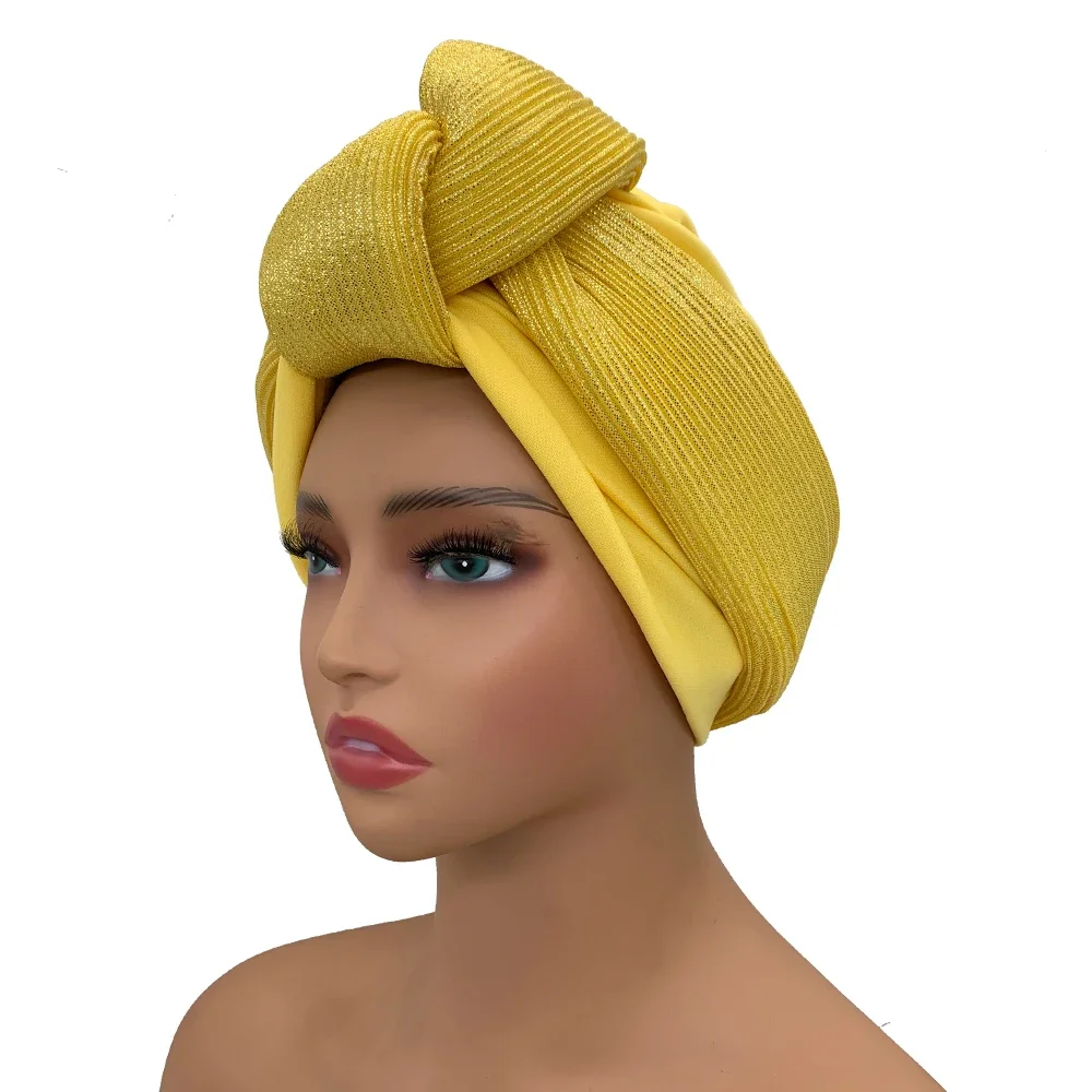 Turban à paillettes pour femmes, couvre-chef africain Auto Gele Nigeria, cravate de sauna de mariage, vêtements de sauna de fête, chapeau musulman, casquette à la mode