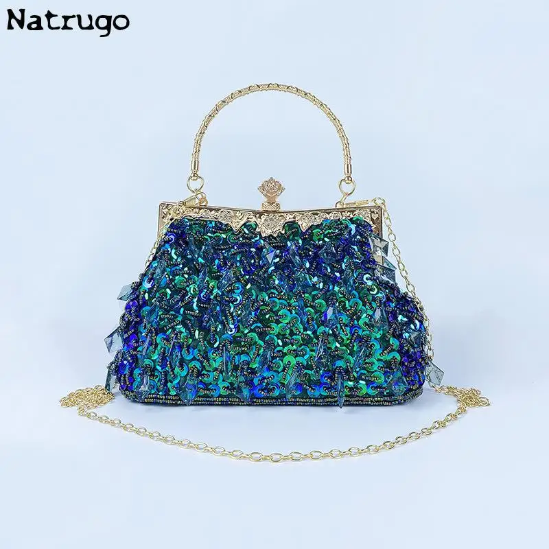 Luxury Sequin Beading Evening Gold Clutch Bag Glitter Bead Design Elegant Woman Party Bags Fashion Bridal Purse Silver Handbags