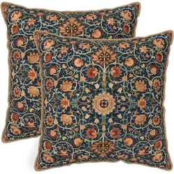 Vintage Floral Soft Velvet Throw Pillow Covers Set of 2 Burnt Orange Navy Flowers Plant 18x18 Inch Art Botanical Pillow Cases