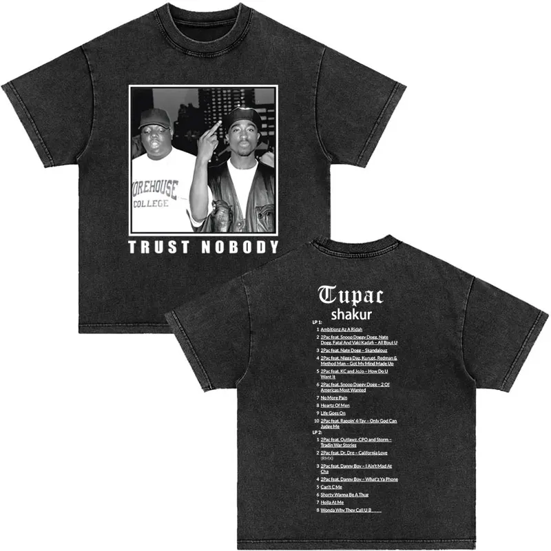 Washed Vintage Tupac 2pac Trust Nobody Graphic T-shirt The Notorious Big Tshirt Biggie Smalls T Shirt Men Hip Hop Oversized Tees