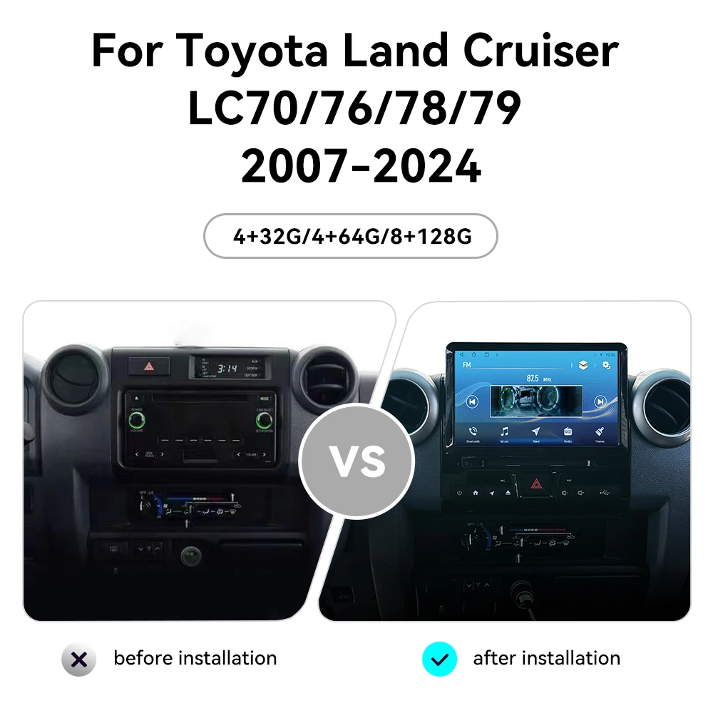 لسيارة Toyota LC70/76/78/79 2007 - 2024 9 بوصة نظام تحديد المواقع العالمي للسيارة مع DVD وCarPlay ونظام Android Auto وHD الوسائط المتعددة بشاشة لمس