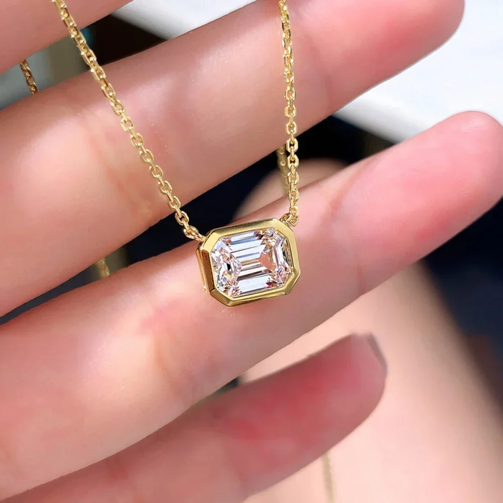 6*8mm 2cttw Emerald Cut Moissanite Necklace For Women D VVS1 Diamond S925 Sterling Silver 18K Gold Plated Pendant Necklace Gifts