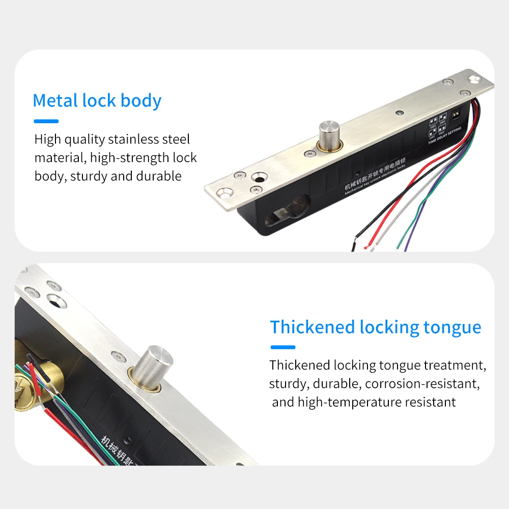 12V/24V DC Electric Lock Magnetic Deadbolt Time Delay Fail Secure Mortise Drop Bolt Lock Electronic Door Lock with Key Cylinder