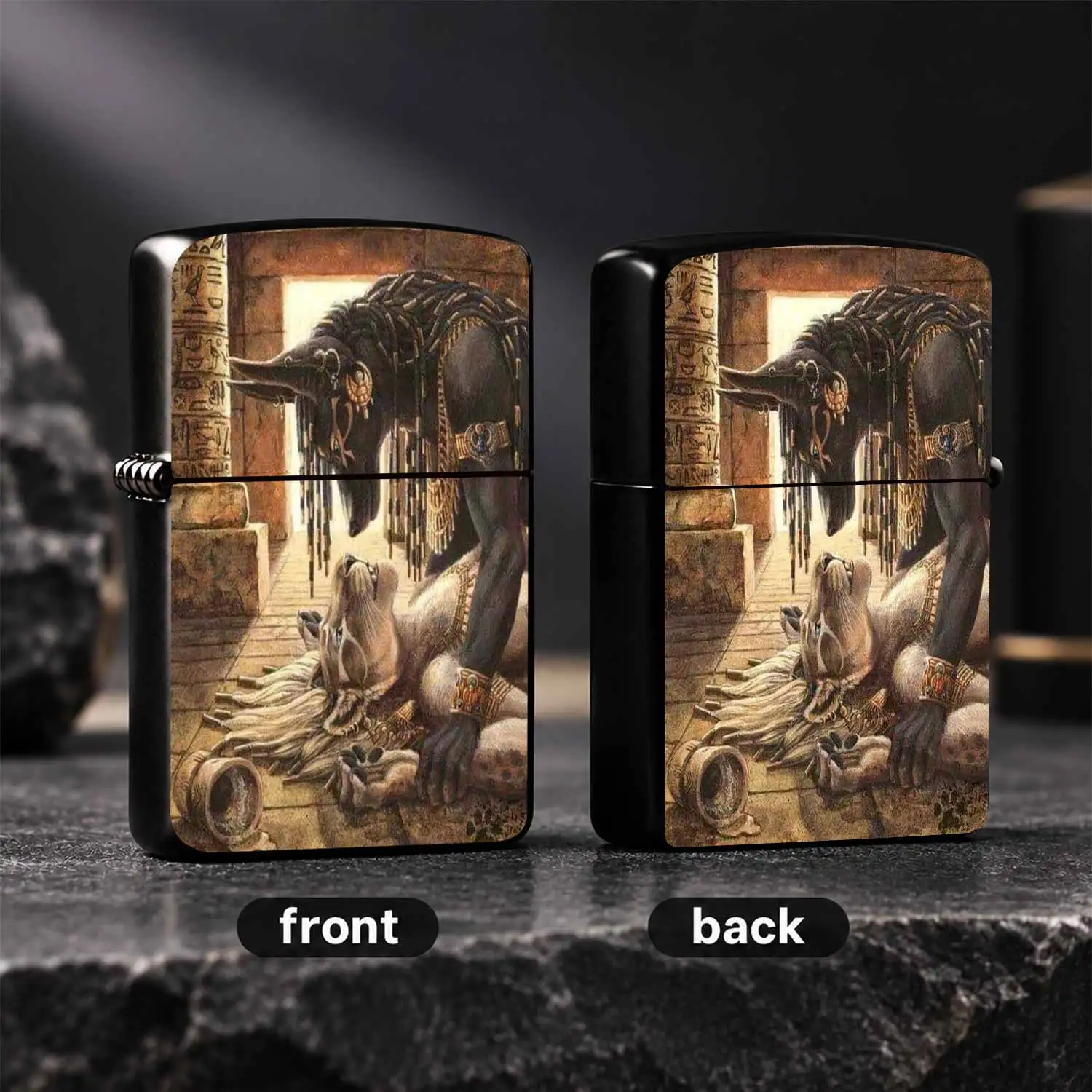 Ancient Egyptian Myth Anubis And White Cat Art Pattern Portable Lighter, Retro Aesthetic Decorative Carry Item, Suitable For Daily Use, Collection, Gifting In All Scenarios, Exquisite Unique Creative Practical Accessory A Humorous And Inter