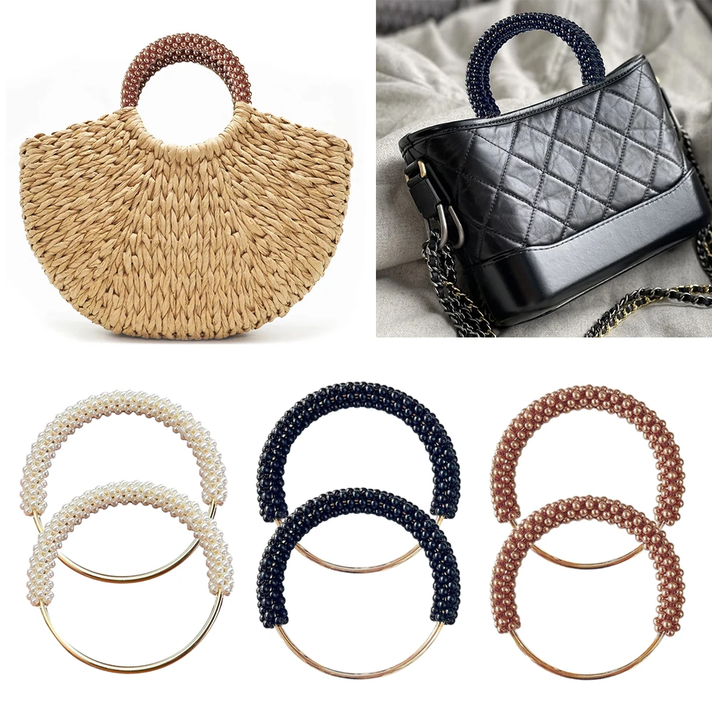 2pcs High-grade Purse Pearl Handle Replacement Round Bag Handle Clutch Handbag Handles DIY Handmade Crochet Bag Accessories