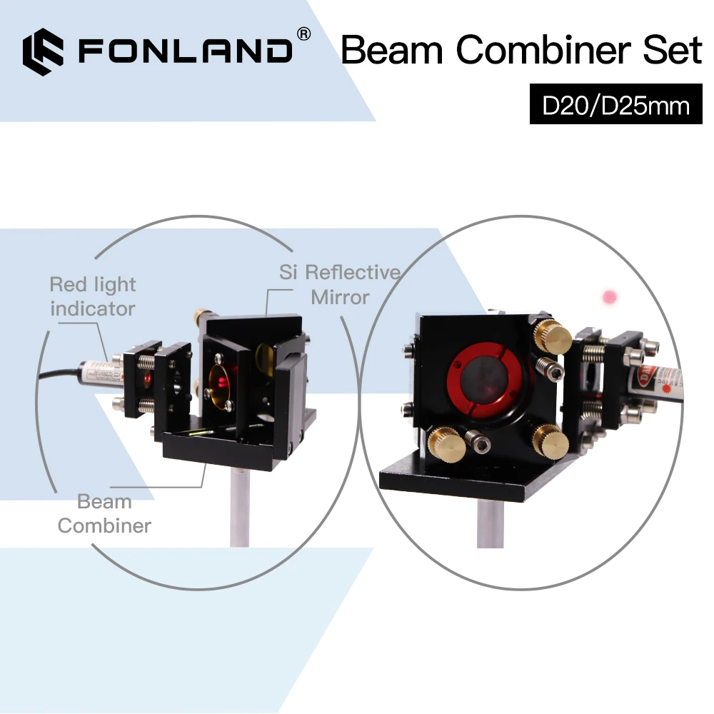 FONLAND ZnSe-juego de combinación de rayo láser D20/25mm, lente de haz ZnSe + montaje combinador, puntero rojo para máquina cortadora de grabado láser CO2