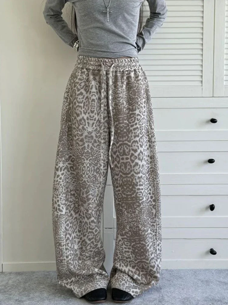 Zoki Y2K الأمريكية ليوبارد بانت المرأة الهيب هوب عالية الخصر الشارع الشهير الرجعية بنطلون Harajuku خريف شتاء عادية Bf الدانتيل يصل السراويل #4