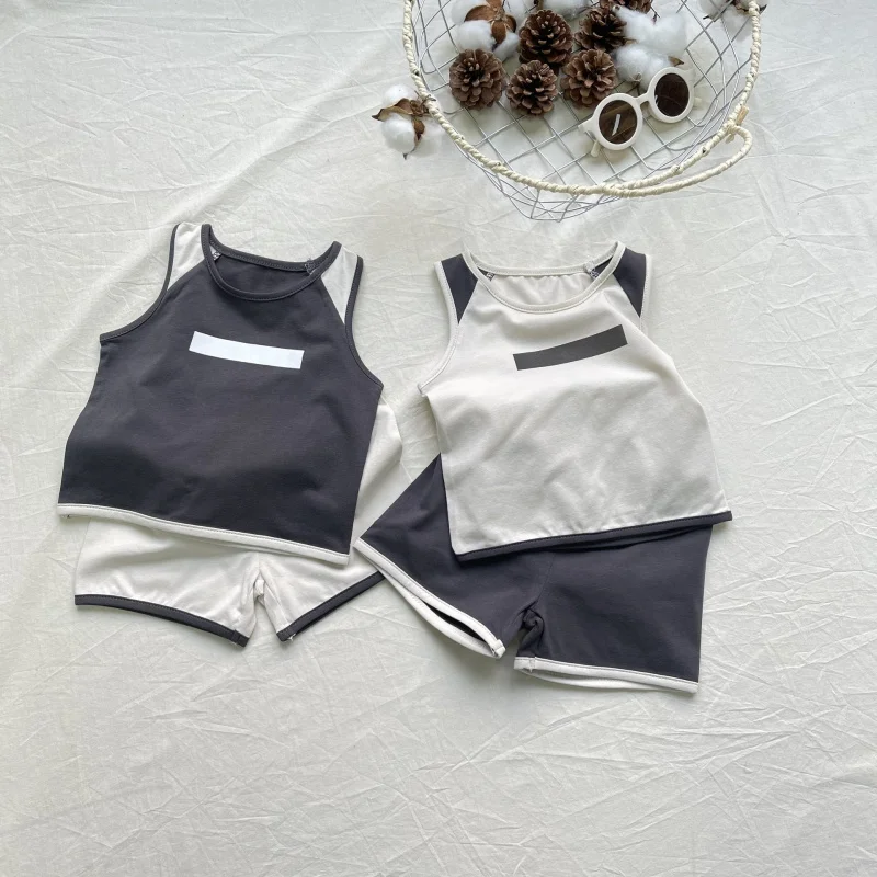 insVest color-blocked suit, new summer suit for men and women, two-piece shorts set, refreshing and breathable for summer