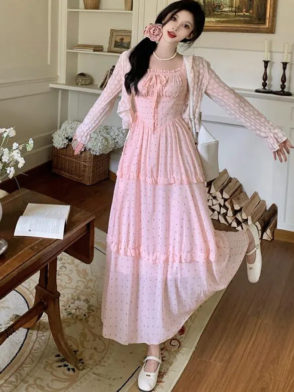 

Женский кардиган больших размеров с квадратными бретелями и розовым принтом в горошек, весна-лето, новинка, защита от солнца, корейский стиль