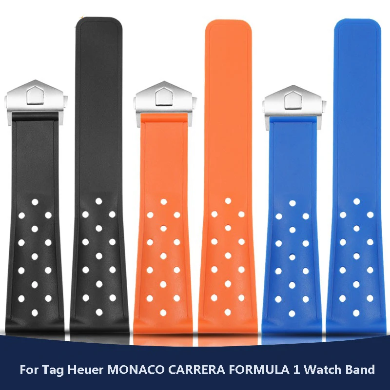 22mm Soft Rubber Silicone Watchband For TAG HEUER Strap MONACO CARRERA FORMULA 1 Watch Band Waterproof Bracelet Folding Buckle