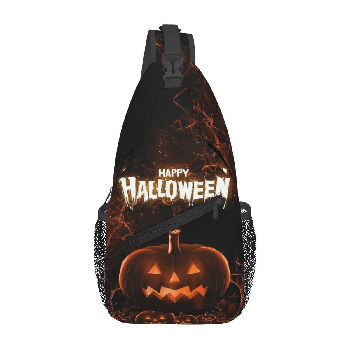 Ghost Pumpkin Halloween Chest Bag Men Sling Crossbody Backpack Chest Bag Travel Hiking Daypack Shoulder Bag