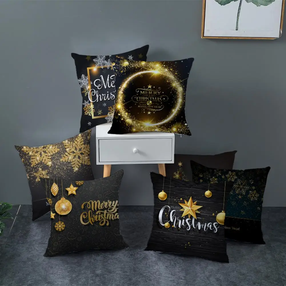 Christmas Cushion Cover Soft Comfortable Touch Hidden Zipper Pillow Cover Snowflake Pattern Throw Cushion Case Home Decor