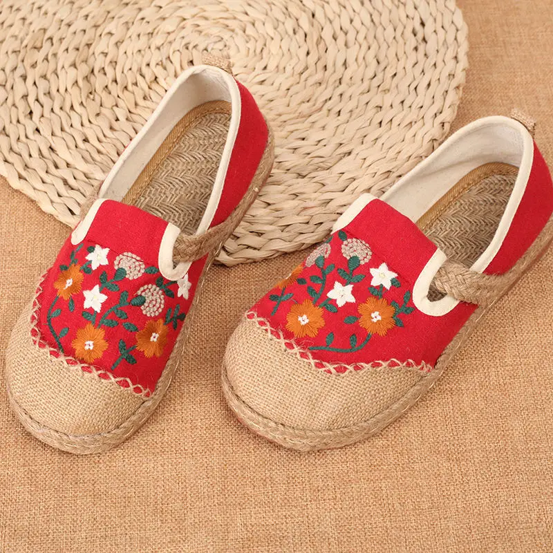 Ethnic Vintage Women Slipper Summer Flat Shoes Linen Woven Wedge Cloth Shoes Soft Sole Walking Sandal Ladies Casual Flat Shoes