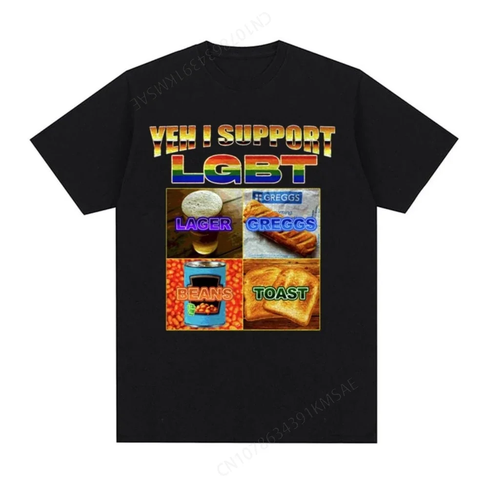 LGBT Lager Greggs Beans Toast Pride Funny Meme Parody T-shirts Men's Clothing Harajuku Vintage Classic T Shirt Unisex Streetwear