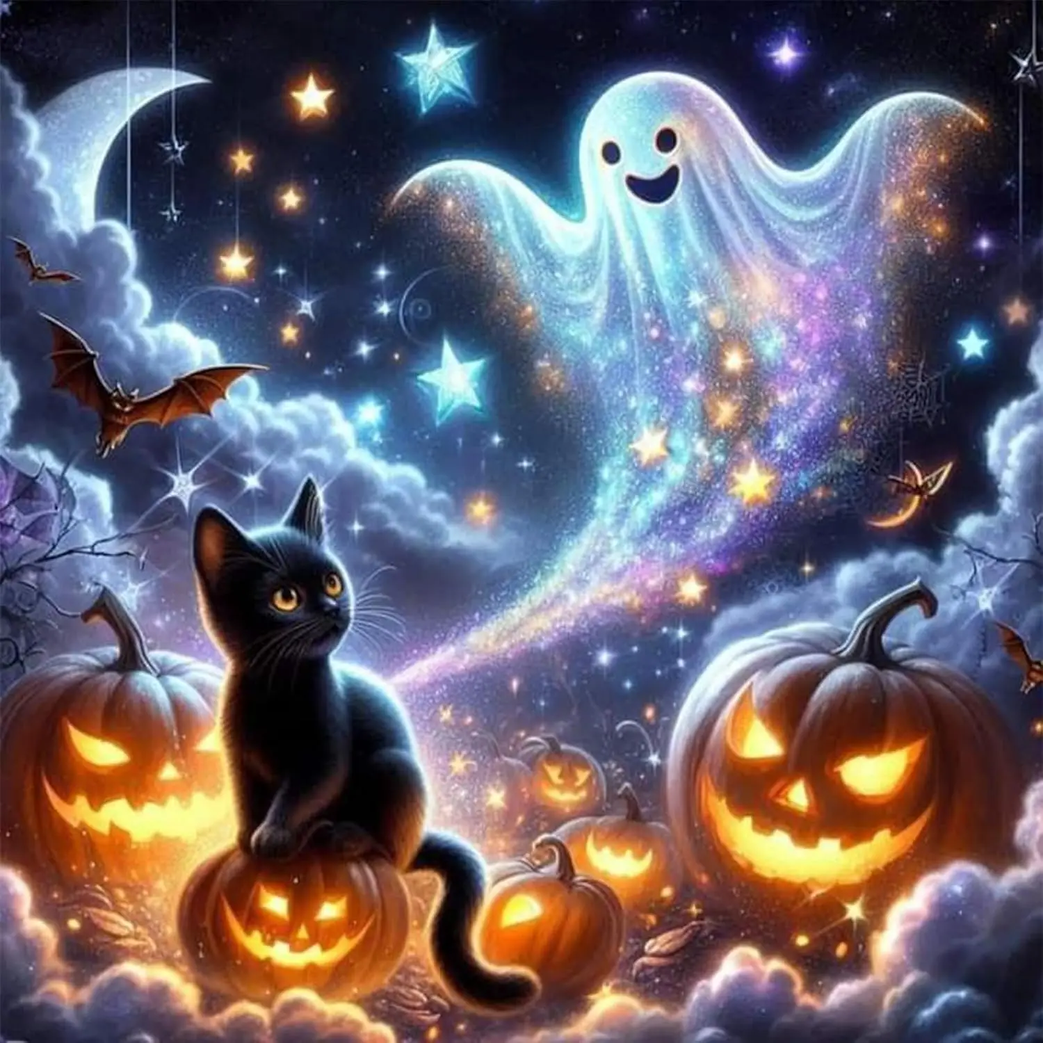 RUOPOTY Halloween 5D DIY Diamond Painting Moon Bat Ghost Full Square Round Kits Diamond Mosaic Craft Kit