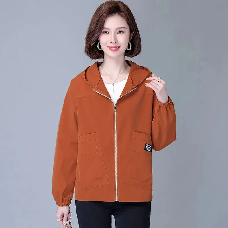 Middle Aged Mother Hooded Short Jacket Women Spring Autumn 2024, New 40 Year Old, 50 Year Old, Casual, Loose Age Reducing Jacket