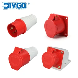 DIY GO IP44 High Quality Industrial Waterproof Industrial Power Outdoor Connector Copper Contact Body Plug & Socket 380-415V 32A
