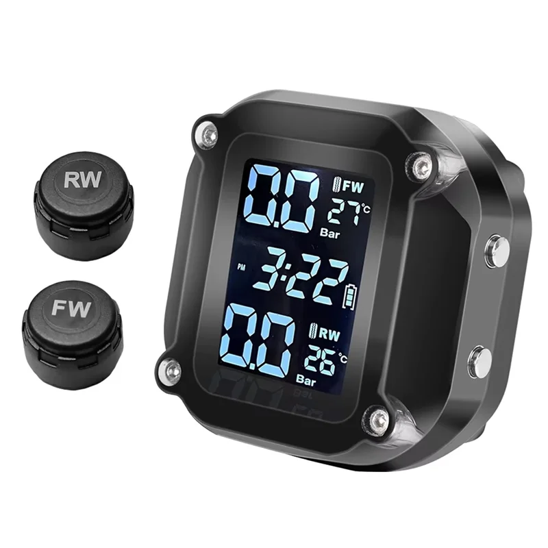 

Well-M5 Real-Time Tire Pressure Alert System For Motorcycles, Wireless Digital Display With External Sensors