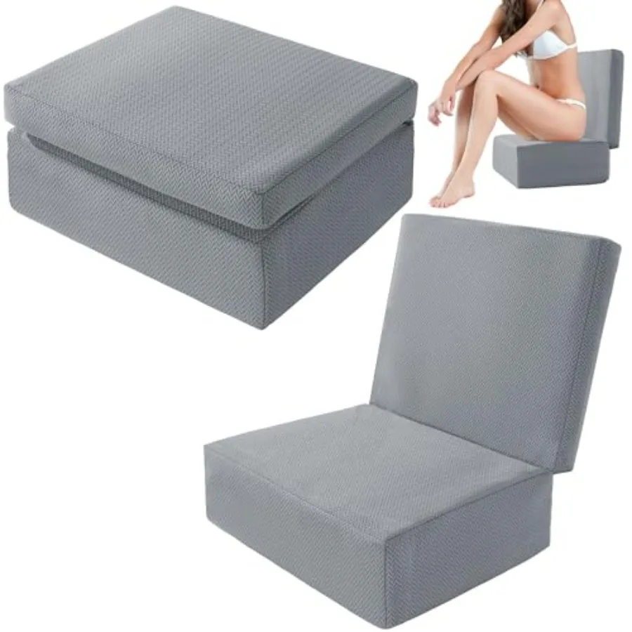 Foldable Hot Tub Booster Seat Adjuatable 2 Heights Extra Thick Hot Tub Pillow Bath Seat with Back Support Cushions Washable Hot