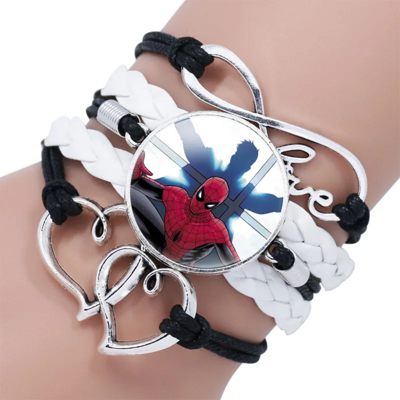 Disney Bracelet Marvel Spider-Man Black and White Heart Leather Multi-layer Braided Bracelet Couple Fashion Jewelry Bracelets