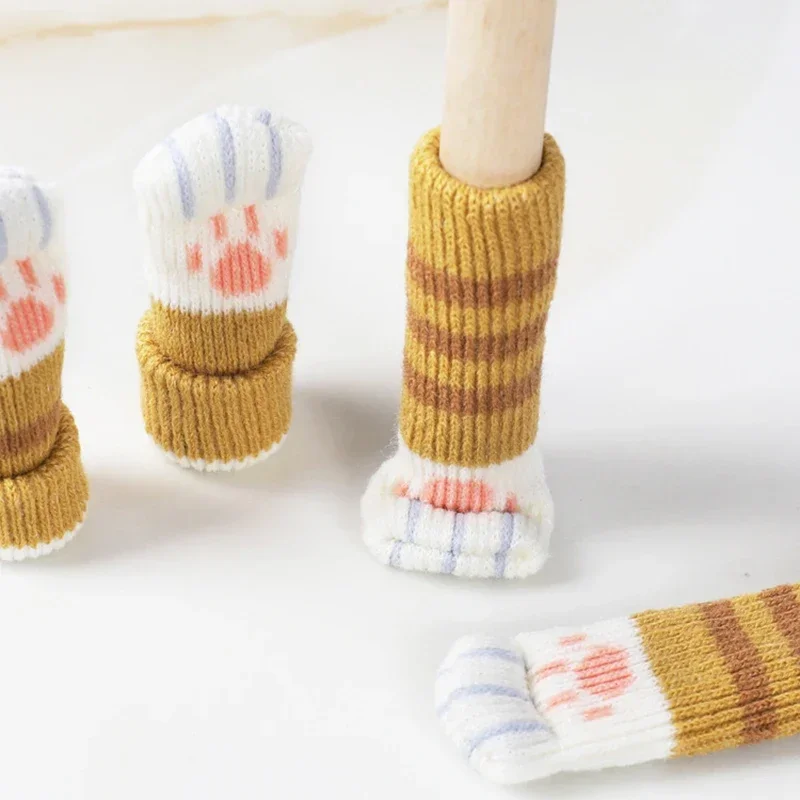 Cat-Shaped Knitted Furniture Leg Protectors & Door Handle Covers - Non-Slip Padded Protectors for Home - Cute Cat Paw Design