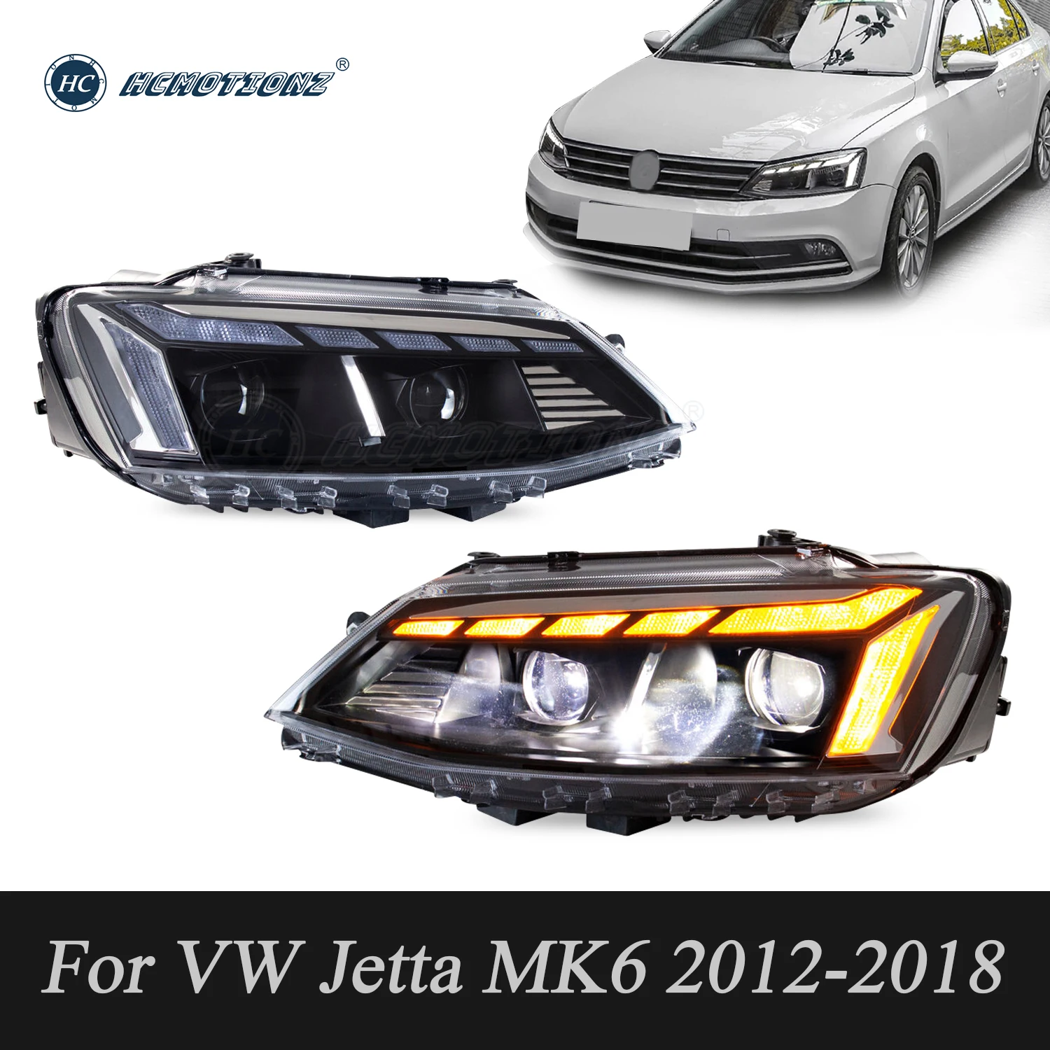 

HCMOTIONZ FULL LED Headlights for Volkswagen Jetta MK6 2012-2018 DRL Animation Car Front Lamps Assembly