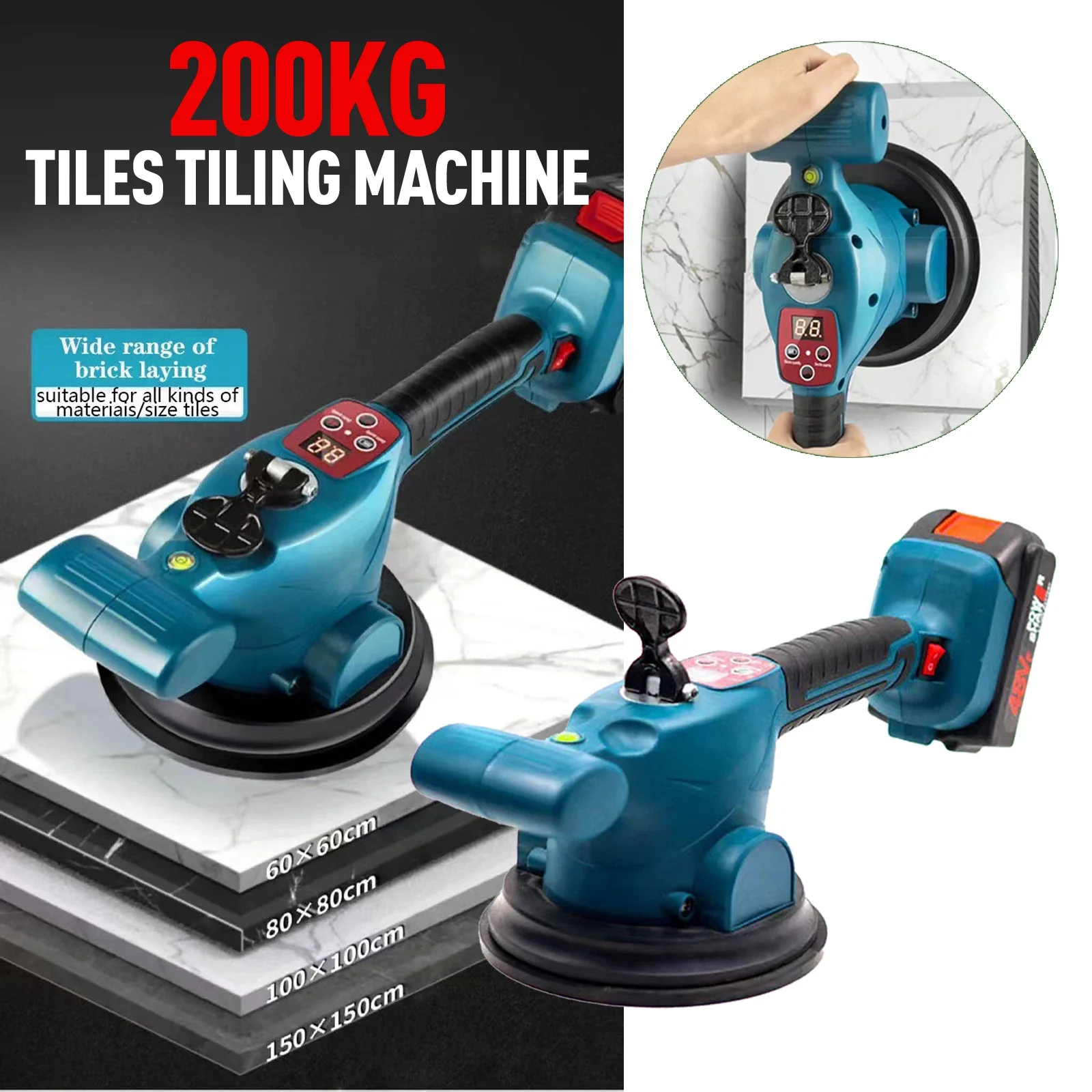 Blue Tiles Tiling Machine Tile Vibrator Suction Cup 6 Gear Adjustable Floor Vibrator Leveling Power Tool Makita 18v No Battery