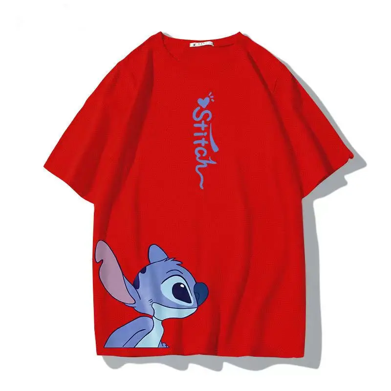 ديزني الكرتون نمط لطيف غرزة طاقم الرقبة تي شيرت زوجين ارتداء الصيف الرجال والنساء الإبداعية الإضافية قصيرة الأكمام فئة قميص أعلى