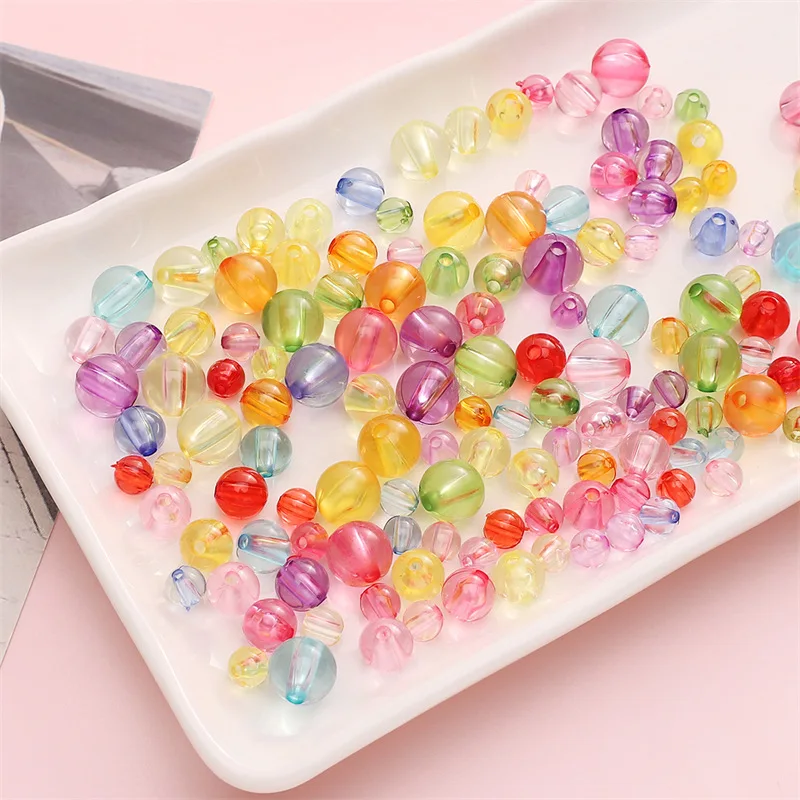 50-200pcs/lot Transparent Acrylic Spacer Beads Mixed Round Loose Beads For Jewelry Making DIY Bracelet Necklace Beaded  