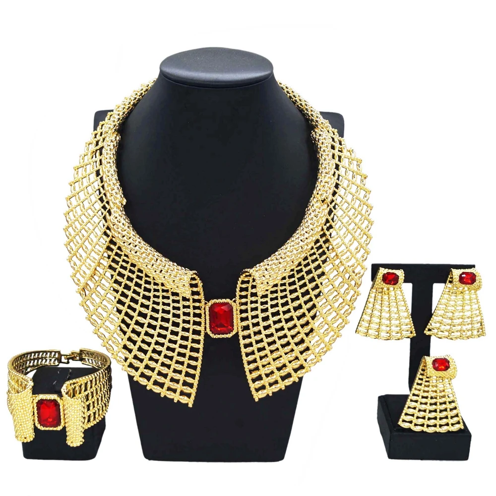 Luxury Women Jewelry Set Choker Style Hollow Necklace Earrings Wedding and Party Jewelry Nigerian Wedding Jewelry Accessories