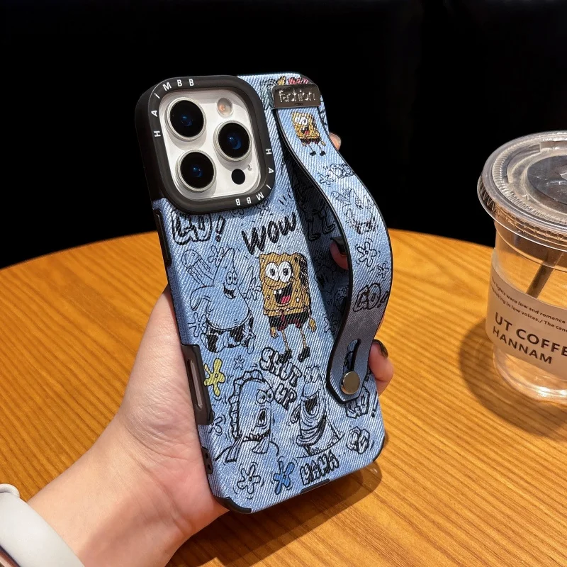 

Cute S-SpongeBob P-Patrick Star Wrist Strap Magsafe Wireless Charge Case for iPhone 11 12 13 14 15 16 Pro Max Magnetic Cover